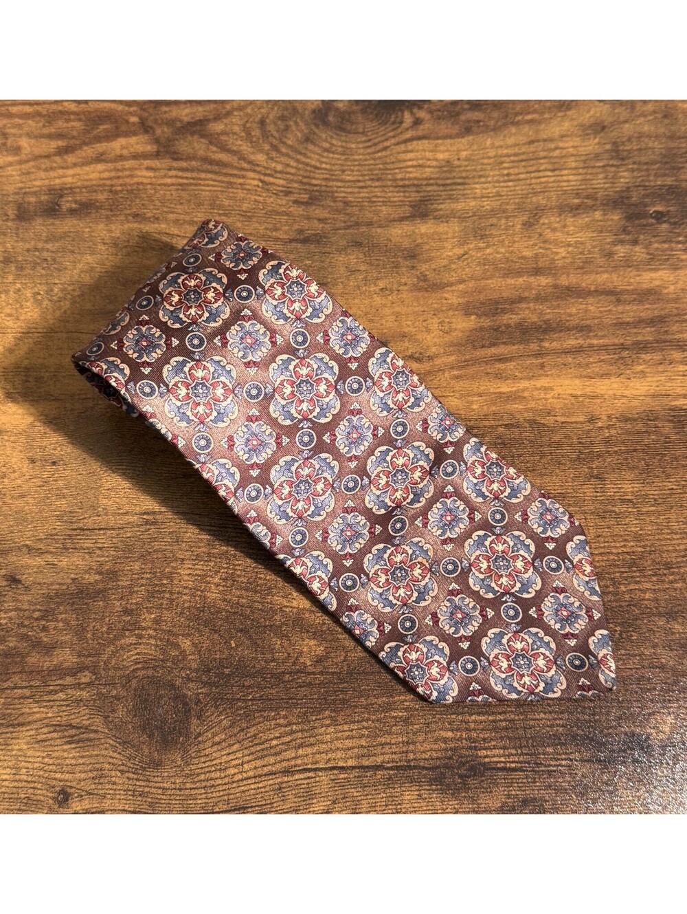 Bill Blass Vintage 90s Multi Pattern Silk Tie Paisley Patterned Brown Blue